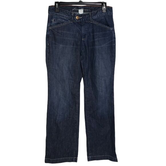 Eddie Bauer Womens Jeans Size 2 Trouser Curvy Fit Stretch Blue Denim Flap Pocket - Picture 1 of 11